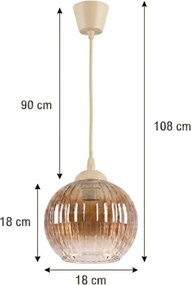 Brilagi - LED csillár kábelen R GLASS 1xE27/60W/230V átm. 18 cm bézs/füstös barna