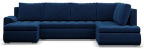 Tokio U sarokkanapé, 3 ágyneműtartóval, bársony, jobboldali, kék