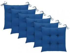 6 db tömör tíkfa kerti szék kék párnával