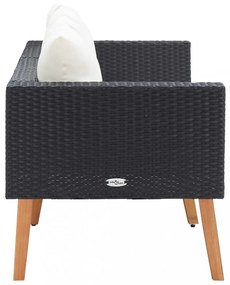kétszemélyes fekete polyrattan kerti kanapé párnákkal