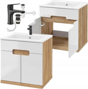 Fürdőszoba szekrény csaptelepes mosdóval és félszifonnal 60x50 Függő tölgy craft