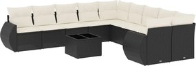 vidaXL 11 részes fekete polyrattan kerti ülőgarnitúra párnákkal