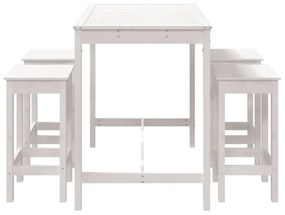 Fehér 5 részes tömör fenyőfa kerti bárszett