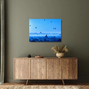 Kép - léggömbök a táj felett (üvegen) (70x50 cm)
