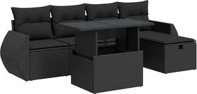 vidaXL 6 részes fekete polyrattan kerti ülőgarnitúra párnákkal