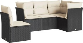 vidaXL 5 részes fekete polyrattan kerti kanapészett párnákkal