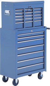 HOMCOM Műhely Kocsi Szerszámosládával, Zárható Szerszámkocsi Fiókokkal, Szerszámrekesszel, Kulcsokkal és Csúszásmentes Szőnyegekkel, Kék | Aosom