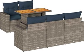 vidaXL 6 részes szürke polyrattan kerti ülőgarnitúra párnákkal