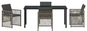 5 Részes Kerti Étkező Szett Párnákkal Szürke Polyrattan