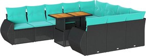 vidaXL 11 részes fekete polyrattan kerti ülőgarnitúra párnákkal
