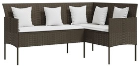 Barna polyrattan L-alakú kanapé párnával