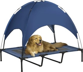 PawHut Magasított Kutyakád Napernyővel, Kutyafekhely, Kültéri Kutyafekvő Tetővel, Légáteresztő Taft Anyag, Kempingezéshez, Tengerészkék 122 x 92 x 108