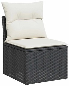 vidaXL 5 részes fekete polyrattan akácfa kerti kanapészett párnákkal