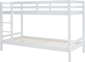 Emeletes ágy, 90x200, tömör fa, fehér, INEZA