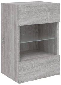 2 db szürke sonoma fali szekrények LED világítással TV-hez 40x30x60,5 cm