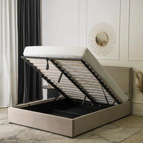 Bézs Bársony Ágyneműtartós Franciaágy. 140x200 DUO