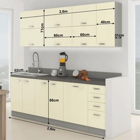 Konyhabútor, bézs extra magas fényű/szürke, PRADO