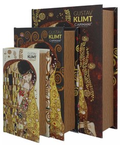 Klimt három részes könyv alakú fa tároló doboz A Csók