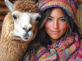 Canvas Vászonkép Portré Alpakával Boho Etno Lány 100x75