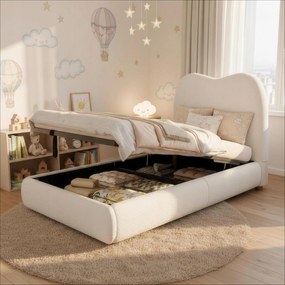 Kárpitozott gyerekágy, hidraulikus 90x200 fehér