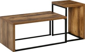 HOMCOM 2 db-os Kávézóasztal Fém Lábakkal Ipari Stílusban 90x48x42 cm és 59x42x36 cm Rusztikus Barna | Aosom