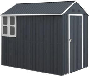 Outsunny Acél Szerszámtároló, 4㎡ Kerti Ház Ablakkal, Zárható Kerti Szekrény, 259 x 172 x 222 cm Teraszon, Erkélyen, Sötét Szürke | Aosom