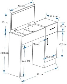 Öltözködő asztal INCI 108,8x77 cm dió/fekete