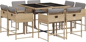 vidaXL 9 részes vegyes bézs polyrattan kerti étkezőgarnitúra párnákkal