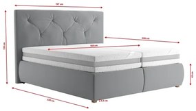 Boxspring ágy ELEN 180x200 cm szürke matraccal és topperrel