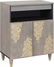 vidaXL Széf polcokkal Szürke és Arany 60 x 33 x 75 cm Tömör Mangófát