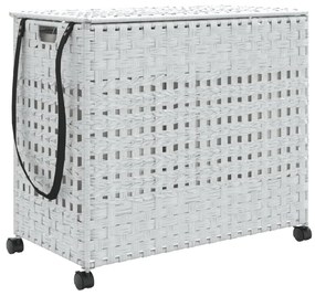 fehér rattan szennyeskosár kerekekkel 66x35x60 cm