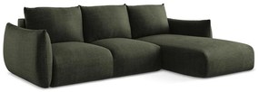 Zöld kinyitható sarokkanapé (jobb oldali-heverő résszel) Leila – Makamii