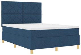 Box Spring Ágy Matraccal és LED Kék 140x200 cm Szövet