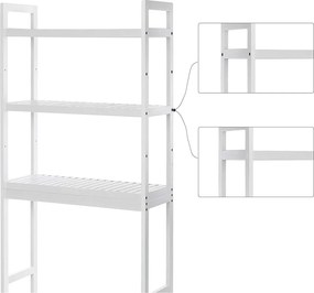 Mosógép feletti tárolószekrény, bambusz fürdőszoba szekrény, fehér 63x26x163cm