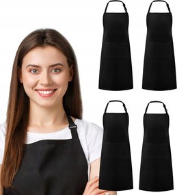 4 Db-os Kötény Szett Konyhai Kötény Fekete Gasztronómia Zseb