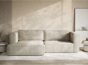 Bézs zsenília kinyitható-tárolóhelyes sarokkanapé (bal oldali-heverő résszel) Velto – Maison de Rêve