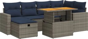 vidaXL 7 részes fekete polyrattan akácfa kerti ülőgarnitúra párnával