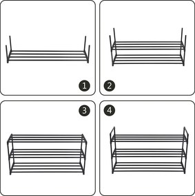 Cipőtartó állvány, 3 szintes 12-15 pár cipőhöz, 30 x 92 x 54 cm, fekete