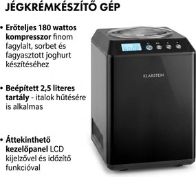 Klarstein Vanilly Sky Family, fagylaltgép, fagylalt- és fagyasztott joghurtkészítő gép, 250 W, 2,5 L, fekete