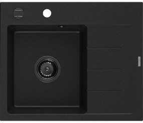 Mexen Ben, 1 kamrás gránit mosogató 600x500x190 mm, bal + fekete szifon, fekete, 6522605000-77-B