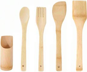 Konyhai eszközök fából készült bambusz spatula készlet kanál állvány 5 db