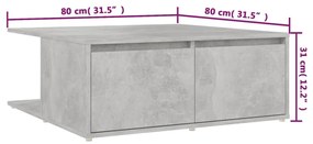 betonszürke szerelt fa dohányzóasztal 80 x 80 x 31 cm