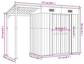 világosbarna fészer meghosszabbított tetővel 277x110,5x181 cm