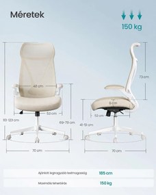 SONGMICS ergonomikus irodai szék fejtámlával, felhajtható kartámaszokkal, max. 150 kg, cappuccino bézs