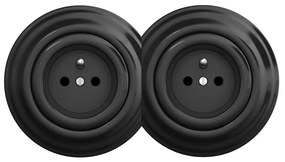 Kliklap - Dupla retro háztartási fali dugalj, 1-es kerettel, fekete