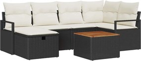 vidaXL Kerti Kanapé Szett párnával tárolóval 7 pcs Fekete Poli rattan