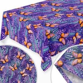 Abrosz Plamoodporny 140x220 CM Asztalterítő Tavaszi Minta Virágok Levendula Pillangók 389