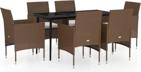 vidaXL 7 részes barna és fekete kerti étkezőgarnitúra párnákkal