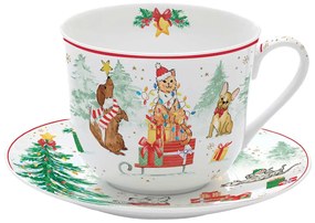 Cicás kutyás karácsonyi porcelán nagy csésze Christmas Gang