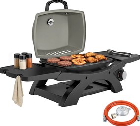 Outsunny 3,3 kW hordozható asztali gázgrill — 1 égő, összecsukható oldalsó polcok, öntöttvas rácsok, kivehető zsírfelfogó tálca és hőmérő — teraszra é